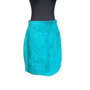 Vintage International Leather Collection Teal Leather Pencil Skirt, Med/Lg, Y2K
